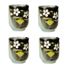 4Pcs Japanese Style Carved Flower Ceramic Teacups Small Straight Wine Cups 150ML - Default