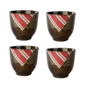 4Pcs Japanese Style Stripe Ceramic Teacups Small Straight Wine Glass 150ML - Default