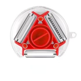 1pc 3 In 1 Peeler Stainless Steel Slicer Multifunctional Vegetable Cutter Portable Fruit Gadget Potato Grater Kitchen Accessories - Red