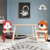 Kids Table and 2 Chairs Set, 3 Pieces Toddler Table and Chair Set, Wooden Activity Play Table Set (Bear&Tiger) - as Pic