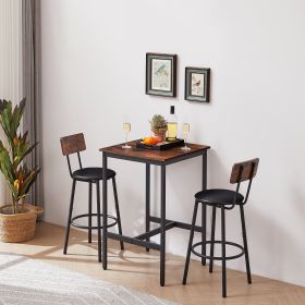 Bar Table Set with 2 Bar stools PU Soft seat with backrest, Rustic Brown, 23.62'' W x 23.62'' D x 35.43'' H - as Pic