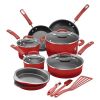 15-Piece Nonstick Pots and Pans Set/Cookware Set, Marine Blue - Red