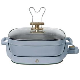 5 in 1 Electric Skillet - Expandable up to 7 Qt with Glass Lid, White Icing by Drew Barrymore - cornflowerblue