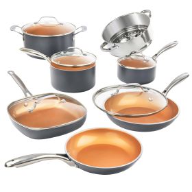 Diamond Pots and Pans Set Nonstick Cookware Set Includes Skillets Fry Pans Stock Pots, Dishwasher and Oven Safe12 Pcs - gray