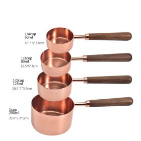 Kitchen Accessories 4Pcs/Set Measuring Cups Spoons Stainless Steel Plated Copper Wooden Handle Cooking Baking Tools - Rose Gold - 4Pcs/Set