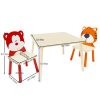 Kids Table and 2 Chairs Set, 3 Pieces Toddler Table and Chair Set, Wooden Activity Play Table Set (Bear&Tiger) - as Pic