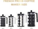 Small French Press Coffee Make; with 4 Level Filtration System Borosilicate Glass Durable Stainless Steel Thickened Heat Resistant - default