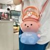 1pc Bear Cute Water Cup; Summer Plastic Cup; Portable Straw Cup; Large-capacity Water Bottle With Strap - Blue - 800ml