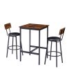 Bar Table Set with 2 Bar stools PU Soft seat with backrest, Rustic Brown, 23.62'' W x 23.62'' D x 35.43'' H - as Pic