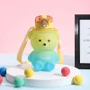 1pc Bear Cute Water Cup; Summer Plastic Cup; Portable Straw Cup; Large-capacity Water Bottle With Strap - Pink - 800ml