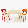 Kids Table and 2 Chairs Set, 3 Pieces Toddler Table and Chair Set, Wooden Activity Play Table Set (Bear&Tiger) - as Pic