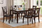 7pcs Dining Set Dining Table 6 Side Chairs Clean Espresso Finish Cushion Seats X Design back Chairs - as Pic