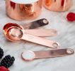 Kitchen Accessories 4Pcs/Set Measuring Cups Spoons Stainless Steel Plated Copper Wooden Handle Cooking Baking Tools - As pic show - 4Pcs/Set