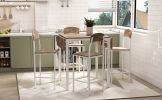 TOPMAX Farmhouse 5-piece Counter Height Drop Leaf Dining Table Set with Dining Chairs for 4,White Frame+ Rustic Brown Tabletop - as Pic