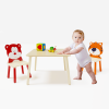 Kids Table and 2 Chairs Set, 3 Pieces Toddler Table and Chair Set, Wooden Activity Play Table Set (Bear&Tiger) - as Pic