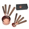 Kitchen Accessories 4Pcs/Set Measuring Cups Spoons Stainless Steel Plated Copper Wooden Handle Cooking Baking Tools - Rose Gold - 4Pcs/Set