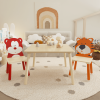 Kids Table and 2 Chairs Set, 3 Pieces Toddler Table and Chair Set, Wooden Activity Play Table Set (Bear&Tiger) - as Pic