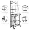 5-Tier Metal Kitchen Bakers Rack ;  Microwave Storage Rack Oven Stand with Wine Storage Organizer Workstation Black (25" x 16" x 68") - As Pictures