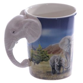 Elephant Head Handle Ceramic Mug Coffee Cup (Option: Cup With Elephant Painting-301 To 400ml)